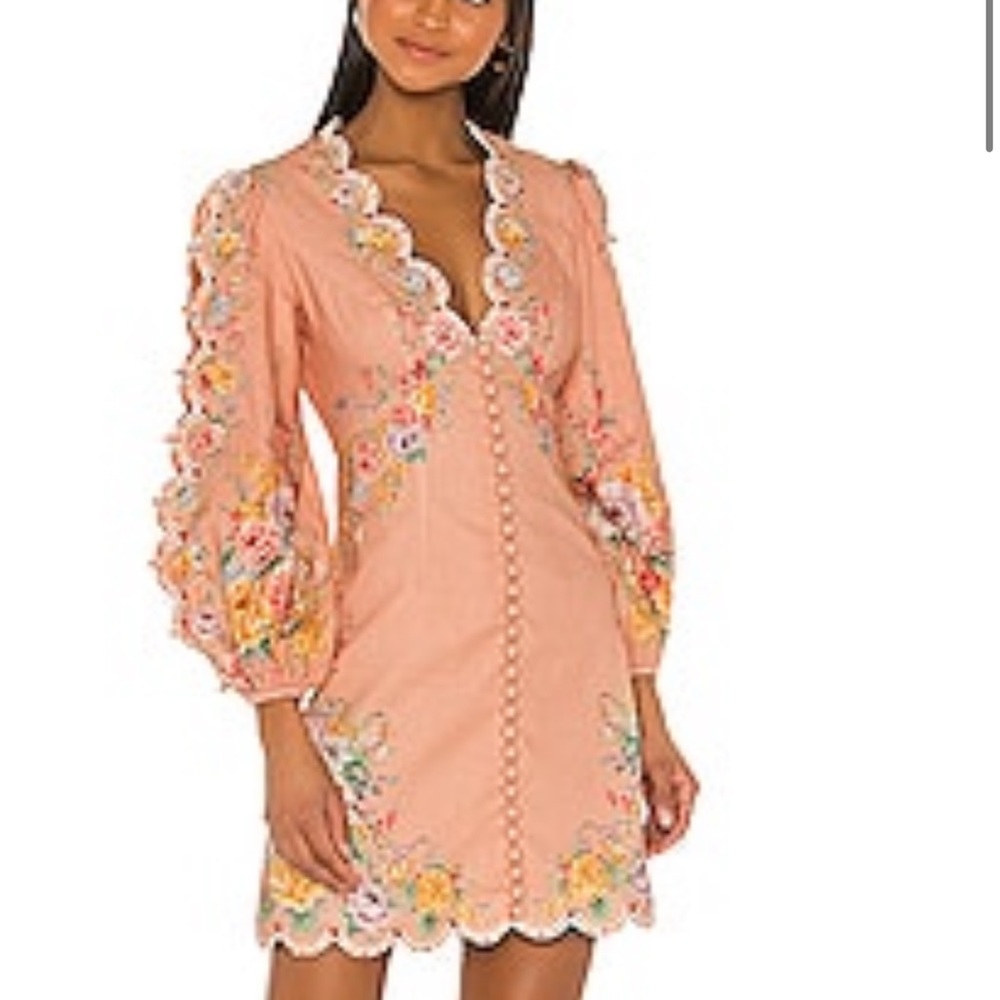 ZIMMERMANN ZINNIA SCALLOP MINI DRESS IN CORAL FLORAL - SZ 2  (NEVER WORN!)